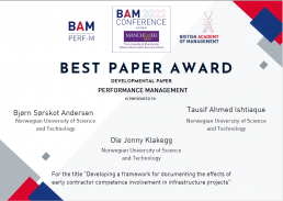 Best Paper Award for Bjørn Andersen, Ole Jonny Klakegg og Tausif Ahmed Ishtiaque